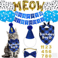 JOTFA Cat Birthday Party Supplies, Cat Birthday Hat with Number Bandana Bow Tie Banner Balloons Meow Letter Balloons for Cats Kittens Decorations