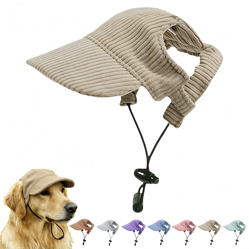 Pet Baseball Cap with Ear Holes - Multi-Color Sun Visor Hat for Dogs & Cats, Summer & Fall Beach Headwear for Puppies & Kittens (Khaki, XL)