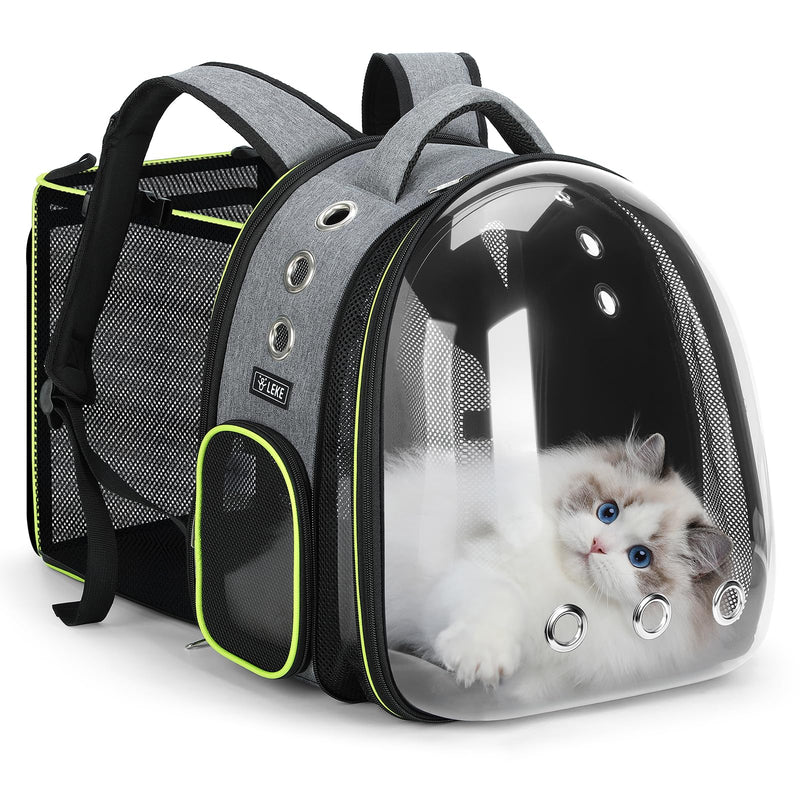 Limited Stock Lekereise Cat Bubble Backpack Carrier - Expandable Large Space Cat Backpack for Kitty Small Dog up to 18lbs, Transparent Pet Carrier for Travel, Hiking Gray