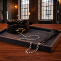 Black PU Leather Choker Necklace with Gold Heart and Detachable Chain