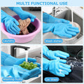 Senquoyn Dog Washing Gloves | Pet Grooming Gloves | Extra Long Arms (17.3") for Cats & Dogs | Massage & Hair Removal Pet Glove(Blue)