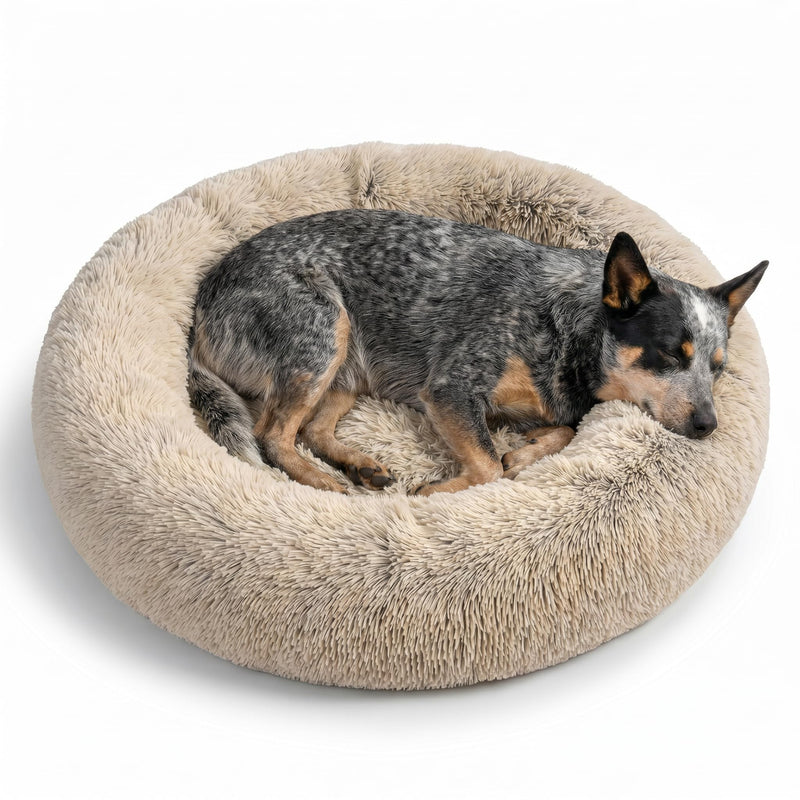 Best Friends by Sheri The Original Calming Donut Dog Bed for Medium Dogs up to 45 lbs, Shag Faux Fur, Taupe, Medium, 30