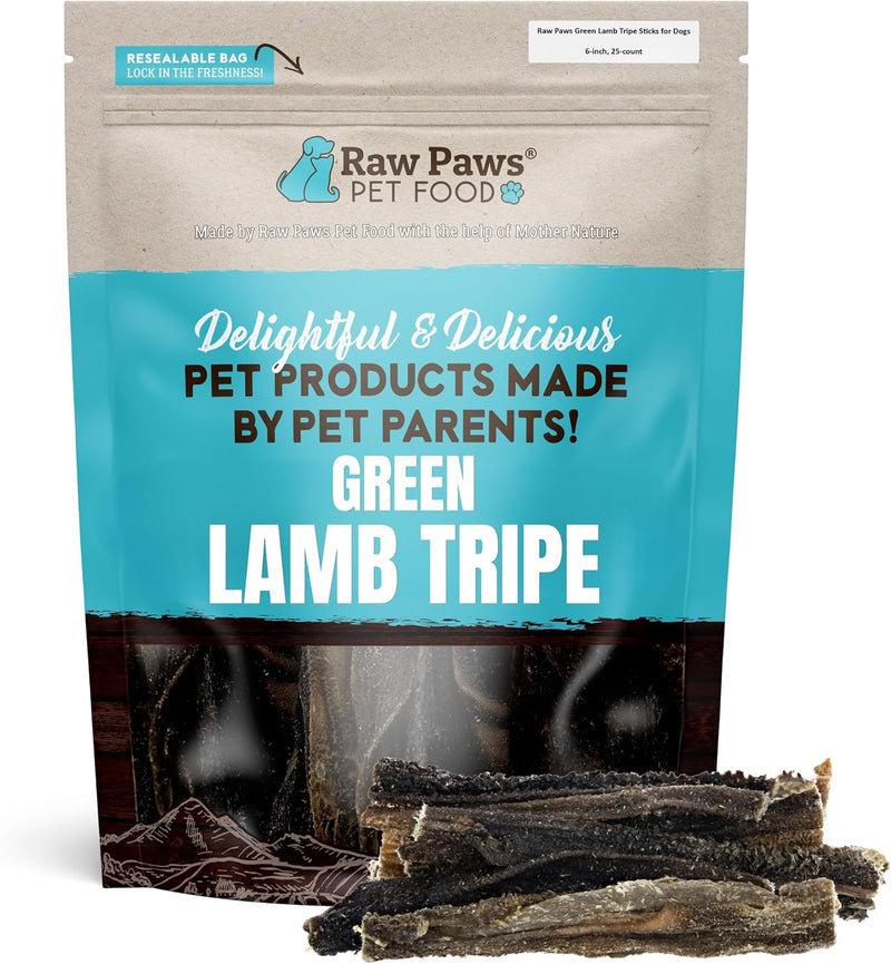 Raw Paws Green Lamb Tripe Sticks for Dogs, (25-Count) - Single Ingredient