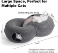 LovIntry 8-Shaped Large Cat Tunnel Bed for Indoor Cats, Infinite Circulation Peekaboo Cat Cave with 12 Toy Balls, Cat Donut Tunnel for Cats up to 30 Pounds (Dark Grey, L 38x24x11in)