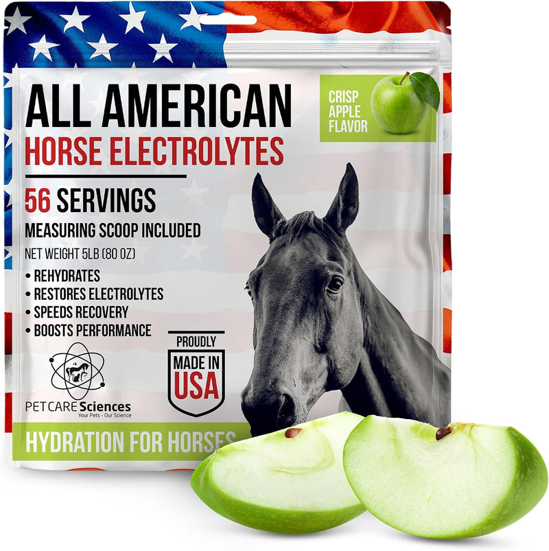 Horse Electrolytes Powder, Tasty Equine Hydration, Just Add to Water, Crisp Apple Flavor, 5 Pound Bag, Made in the USA