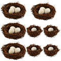 TILZIKA Bird Nest Decor for Crafts, 24-Piece Set with 8 Rattan Nests (2.36/3.15 in Dia) and 16 Faux Eggs (About 1.18 in L), Brown Tan for Wreaths Centerpieces Shelves