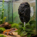 Reptile Water Dish with Dripper, Adjustable Wall-Mounted Water Bowl for Terrarium Humidity Control - Natural Rock Decor 