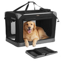 Feandrea Collapsible Dog Crate, Portable Oxford Fabric Pet Travel Crate with 4 Mesh Doors, Handles, Pocket, 36 Inches, for Large Dogs, Ink Black and Dove Gray UPDC029BH01