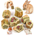 Abizoo Rabbit Chew Toys for Bunny Natural Papaya Wood Chew Treats with Organic Alfalfa Hay, Dried Carrot, Apple and Swee