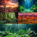 Underwater Aquarium Background Underwater Aquatic Plants with Sunbeams Fish Tank Background Rock with Lush Moss Terrariu