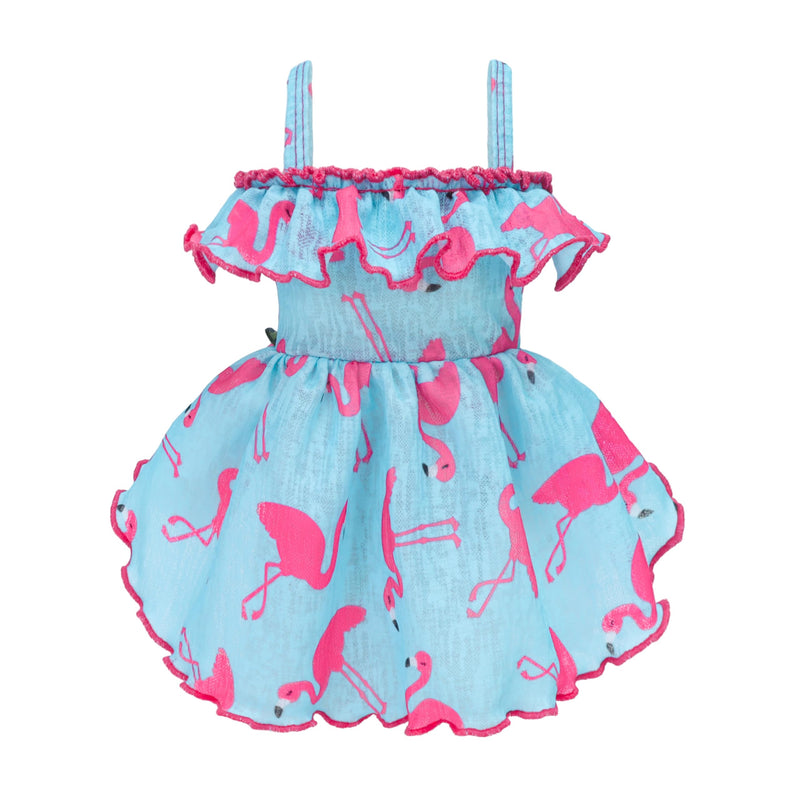 Fitwarm Flamingo Dress, Summer Clothes for Small Dogs Girl, Ruffled Hawaiian Sundress, Pet Outfit, Blue, Pink, Large