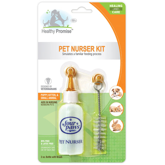 Four Paws Pet Nursing Kit, Feeding Bottle and Brush for Kittens & Puppies, 2 oz.