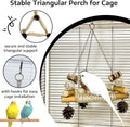 Jevnd Bird Swing for Cage with Chew Toys, 3 Sisal-Wrapped Parrot Perches & Stable Triangle Design, Wooden Hanging Parakeet Toys Swing for Cockatiel Lovebirds Conures Quaker Balance Training (S)