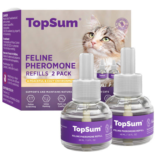 TopSum Cat Calming Pheromone Diffuser: Feline Pheromones Plug in for Stress, Along At Home, Spraying, Fighting, Scratching, Aggression & Excessive Meowing (Purple– 2 Refills)
