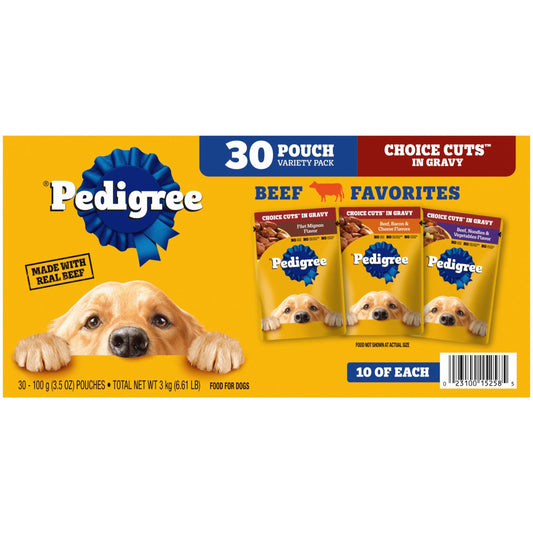 Pedigree Choice Cuts in Gravy Adult Wet Dog Food 30-Count Beef Flavor Variety Pack, 3.5 oz. Pouches