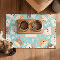 HOMETITUTE Cat Feeding Mat Blue Kitten Print Bowl Placemat 24 x 16 Inch