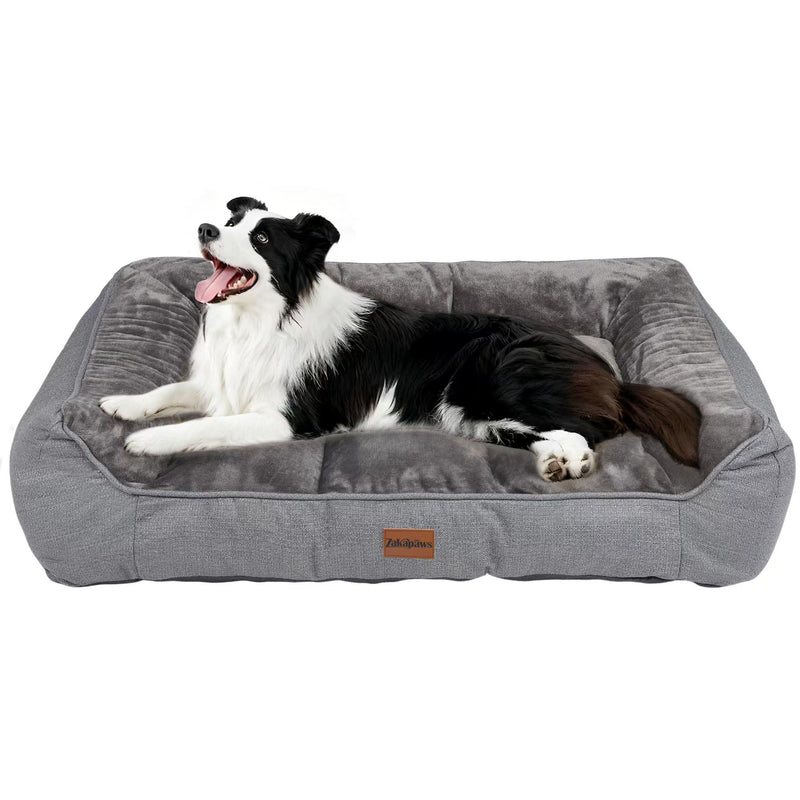 ZAKAPAWS Orthopedic Dog Bed for Large Dogs - Extra Thick Supportive Dog Couch Bed, Pet Beds Sofa with Waterproof Washable Cover & Non-Slip Bottom, Grey, 38x28 Inch