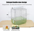 YOOSO WING 304 Stainless Steel Travel Bird Cage, 17 Inch Foldable Carrier for Conures Cockatiels Grey Parrots Caiques, with Aluminum Handle Perch (Green, Large Birdcage)