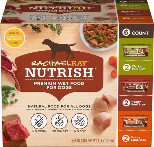 Nutrish Rachael Ray Premium Natural Wet Dog Food, Savory Favorites Variety Pack, 8 Ounce Tub (Pack of 6)