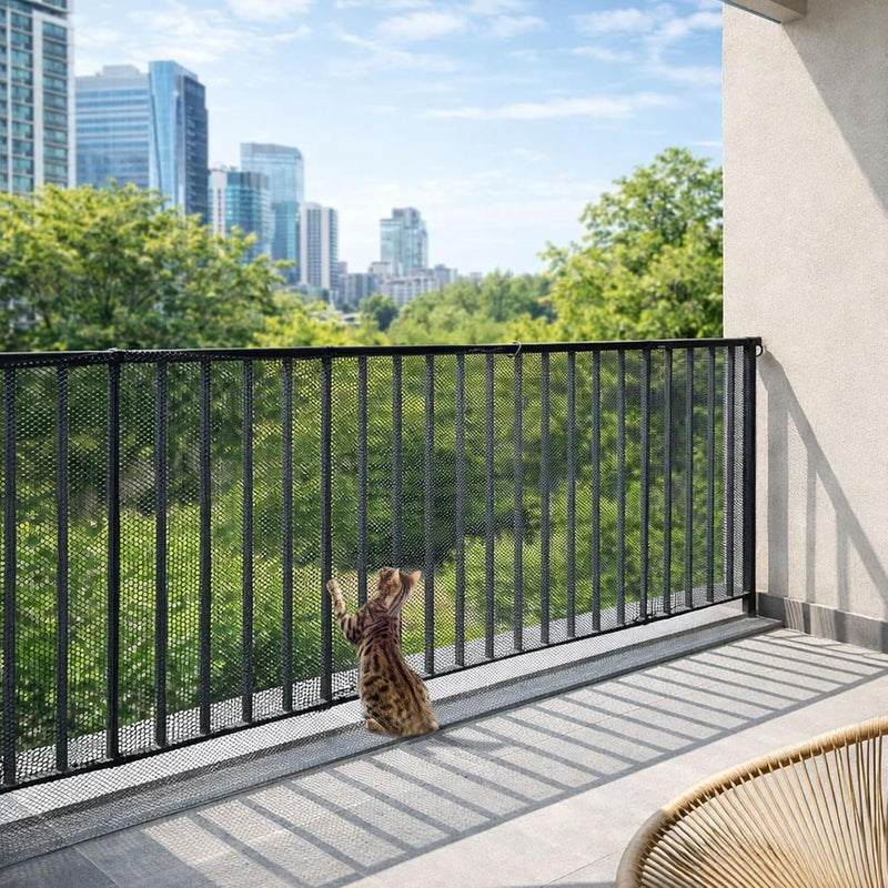 15ft x 3ft Balcony Netting for Pets - Heavy Duty Cat Balcony Net, Thickened Mesh Railing Protector for Apartment, Stairs