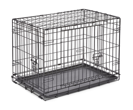 Midwest Homes for Pets 30-Inch New World Crate for Medium Breeds, 21-40 lbs, Double Door Folding Dog Crate, Leak-Proof Tray & Secure Latches, Portable, Durable & Easy to Assemble