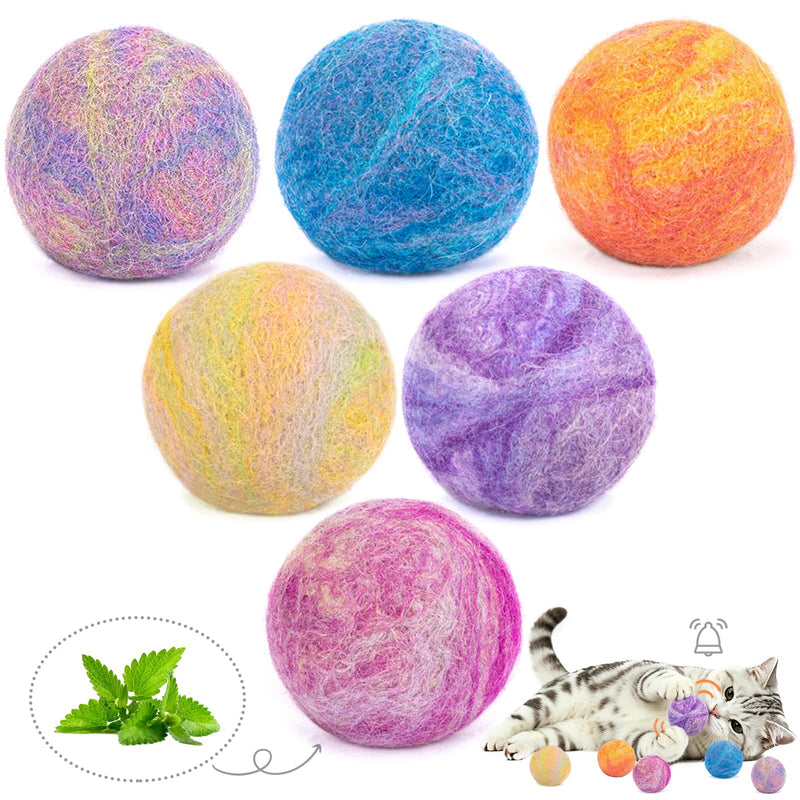Retro Shaw Catnip Balls with Bell Inside - 6 Pcs Interactive Catnip & Silvervine Cat Toys, Durable Wool Balls for Indoor Cats, Kitten Teething Toys, Natural Catnip Toys for Bored Cats