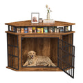 Corner Dog Crate Furniture with 2-Tier Shelves，51" Large Dog Kennel with Storage Indoor Wooden TV Stand, Modern Dog Cage Decorative Pet House, Rustic Brown