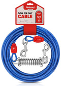 Petbobi Dog Tie-Out Cable 30ft -Heavy Duty Dog Lead Up to 120 lbs, Outdoor Leash Metal Cable with Shock Spring 360° Swivel Clips, for Yard Camping, Fit Small Medium Large Pets, Blue