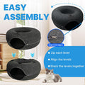 2-Level Detachable Large Cat Tunnel Bed for Indoor Cats, Scratch-Resistant Felt Donut Cat Cave, Supports Up to 30 lbs, P