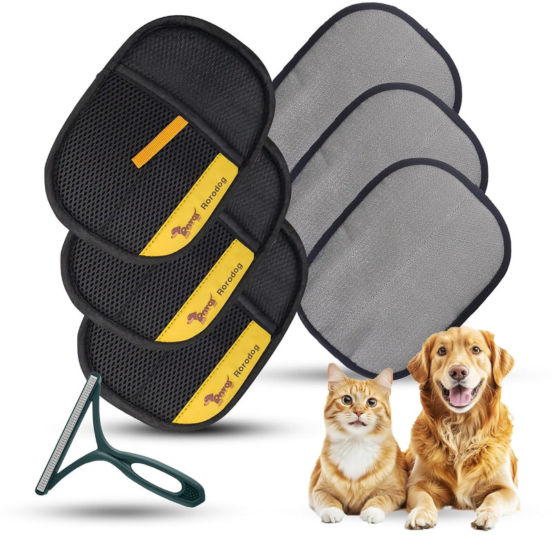 3-Pack Magic Brush Pet Hair Removal Gloves with A Hair/Lint Removal Tool – Remove Cat/Dog Fur from Clothing, Furniture, 