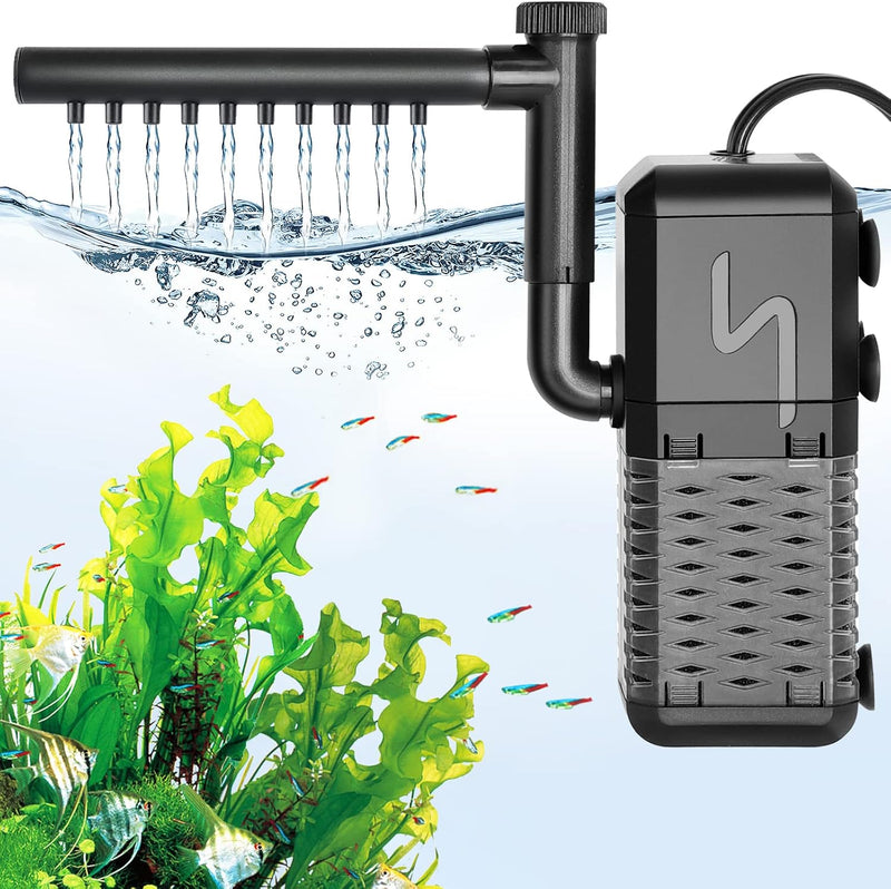 AQQA Submersible Aquarium Filter, Adjustable Flow with Aeration System