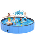 Instraella 97"x16" Dog Pool for Large Dogs, Heavy Duty Hard-Side Foldable Pet Pool, Non-Slip Collapsible Dog Bathing Tub with Drain, Portable Kiddie & Dog Swimming Pool for Outdoor & Indoor Use