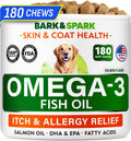 BARK&SPARK Omega 3 for Dogs and Cats-180 Fish Oil Treats for Dogs & Cats Shedding, Skin Allergy, Itch Relief, Hot Spots Treatment-Joint Health-Skin and Coat Supplement-EPA & DHA Fatty Acids-Salmon Oil
