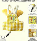 Dual-Use Bird Harness & Bungee Leash Set w/Wings, 3 Rings, Yellow, Size L
