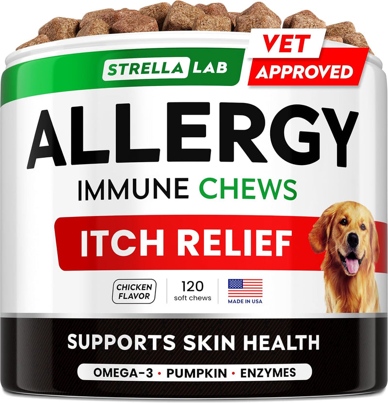 StrellaLab Dog Allergy & Itching Relief - Skin&Coat Support Chews w/Omega 3