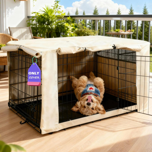 HiCaptain Dog Crate Cover 36.0" L x 23.0" W x 25.0" H with Breathable Mesh, Heavy Duty Kennel Cover, Dual Zippered Panels, Windproof Waterproof(Beige)