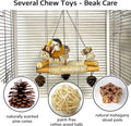 Jevnd Bird Swing for Cage with Chew Toys, 3 Sisal-Wrapped Parrot Perches & Stable Triangle Design, Wooden Hanging Parakeet Toys Swing for Cockatiel Lovebirds Conures Quaker Balance Training (S)