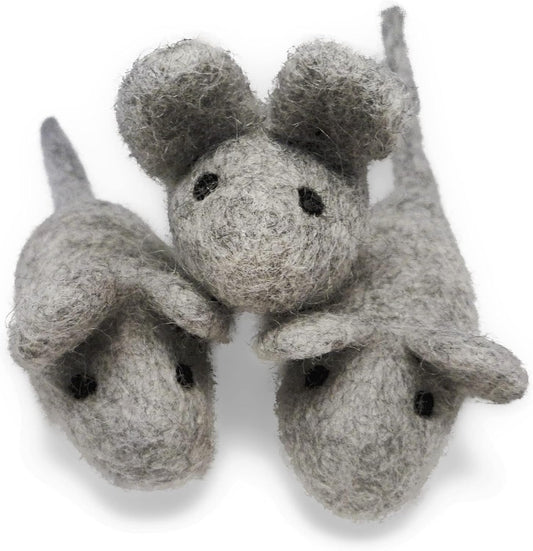 Earthtone Solutions Cat Mouse Toy - 3 Felted Wool Mouse Toys Without Catnip for Indoor Cats and Kittens - Large Handmade Mice
