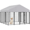 PawHut Outdoor Dog Kennel with Roof, 8' x 8' x 6' Heavy Duty Welded Wire Dog Playpen Enclosure with Escape-Proof Lock, UV-Resistant & Waterproof Cover, for Large Dogs, Chickens, Ducks, Silver