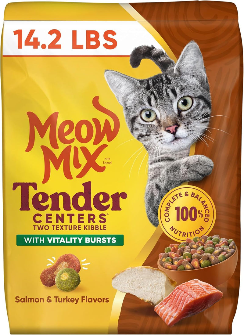 Meow Mix Tender Centers, Dry Food, Salmon & Turkey Flavors, 14.2 lb. Bag