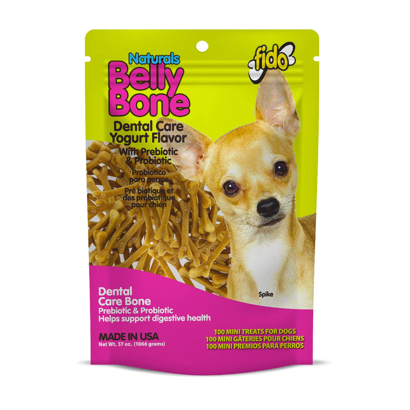 Fido - Belly Bones for Dogs, 100 Yogurt Flavor Mini Dog Dental Treats(100 Count) - Made in USA - for Extra Small Dogs - Plaque and Tartar Control for Fresh Breath, Digestive Health Support