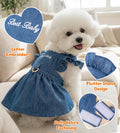 Denim Cat Dog Dress Clothes for Small Dogs with Leash Ring Summer Girl Small Dog Clothes Outfit Belly Velcro Fastening C