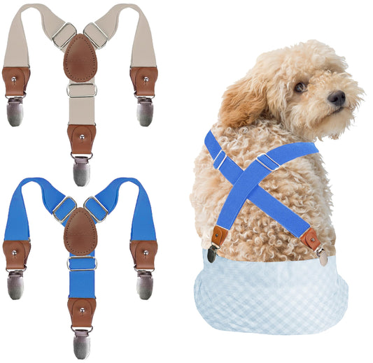 2 Pieces Dog Diaper Suspenders, for Dog Diaper Female and Belly Band for Male (Small/Medium, Blue&Beige)