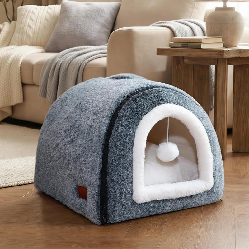 Cat Bed for Indoor Cats，Foldable cat cave，Anti-Slip & Water-Resistant Bottom，cat Houses for Indoor Cats or Small Dogs, K