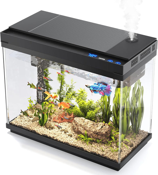 Vehipa Fish Tank, 2.4-Gallon Aquarium Starter Kit with 3-in-1 Quiet Pump