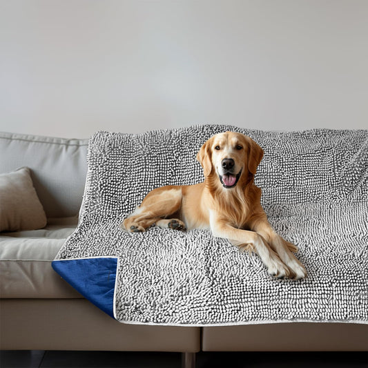 Muddy Mat® Dog Blanket - Chenille Water Absorption Blanket for Bed & Couch Cover for Dogs Washable, Anti-Slip Soft and Durable Furniture Protector for Dogs - Grey 52"x72"