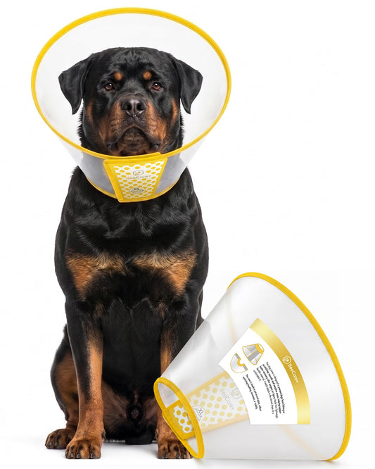BeeCare+ Cone for Dogs to Stop Licking for Post-Grooming Irritations – Adjustable Dog Cone Alternative Prevents Scratching After Surgery – Elizabethan Collar for Extra-Large Breeds – XL (16.1–18.9 in)