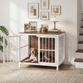 HOOBRO Heavy Duty Dog Crate Furniture, 31.5" Wooden Indoor Kennel with 3 Doors, Chew Resistant Metal Cage for Small and Medium Breeds, Dog Crate Side Table, White and Walnut
