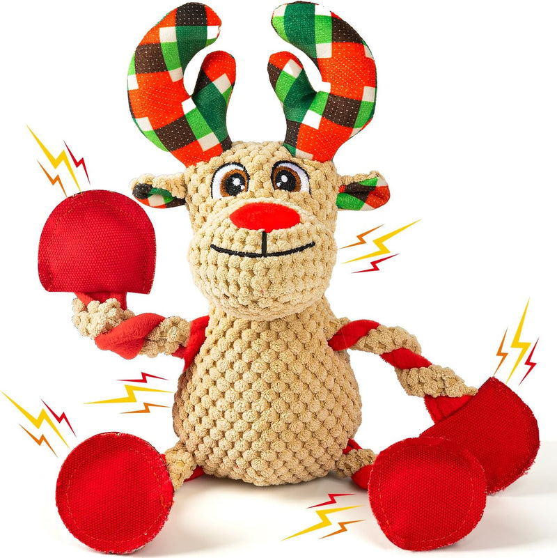 Christmas Squeaker Dog Toys Interactive Durable Dog Chew Toys Reindeer Plush Toy for Puppy Small Dogs Medium Dogs and La