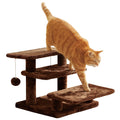 Furcato 15''H Multi-Step Pet Stairs for High Beds & Sofas, 3-Step Cat Stairs with 2 Toy Balls, Wide Boards for Indoor Kittens Dogs Pets Climbing, Brown